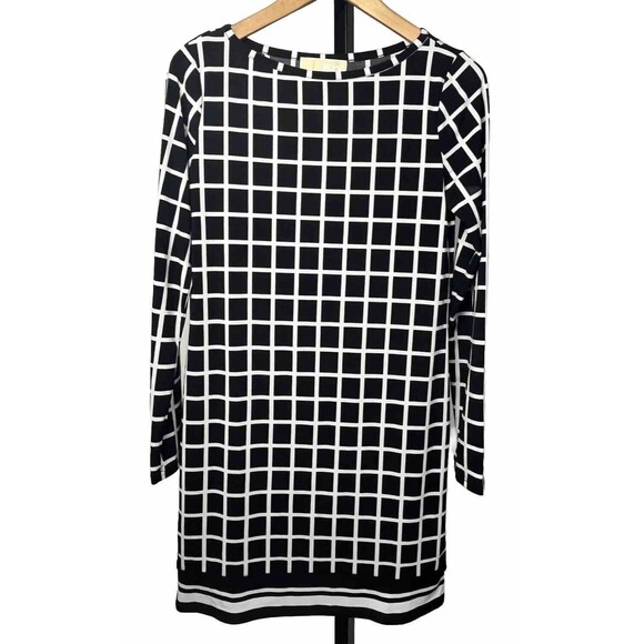 Michael Kors Dress Long Sleeve Geometric Sheath Knee Length Black White Small - Picture 1 of 4